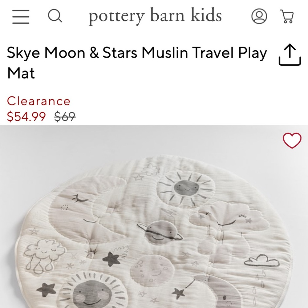 Pottery Barn Kids Skye Moon & Stars Muslin Travel Play Mat